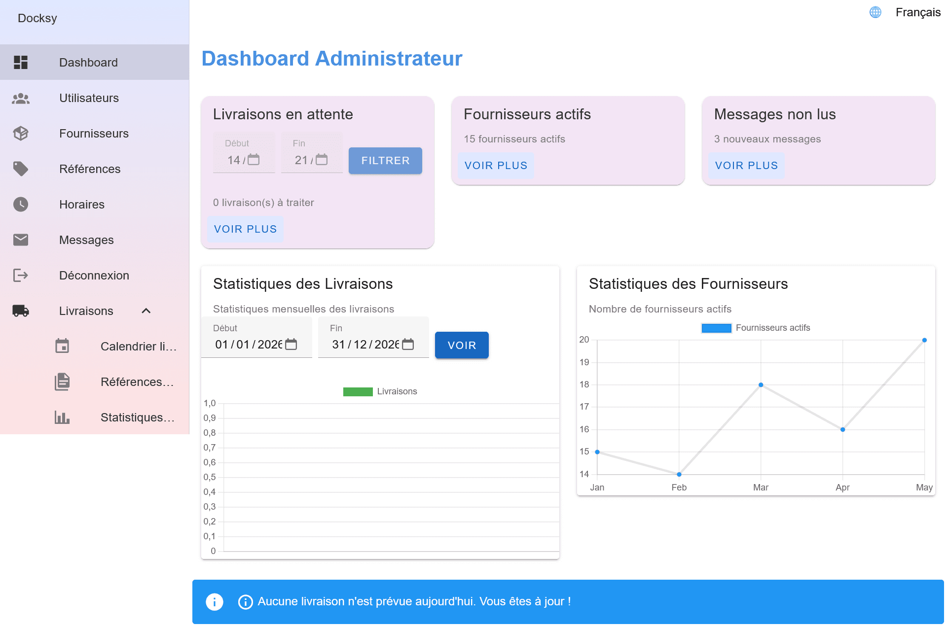 Dashboard Docksy - Application de gestion logistique